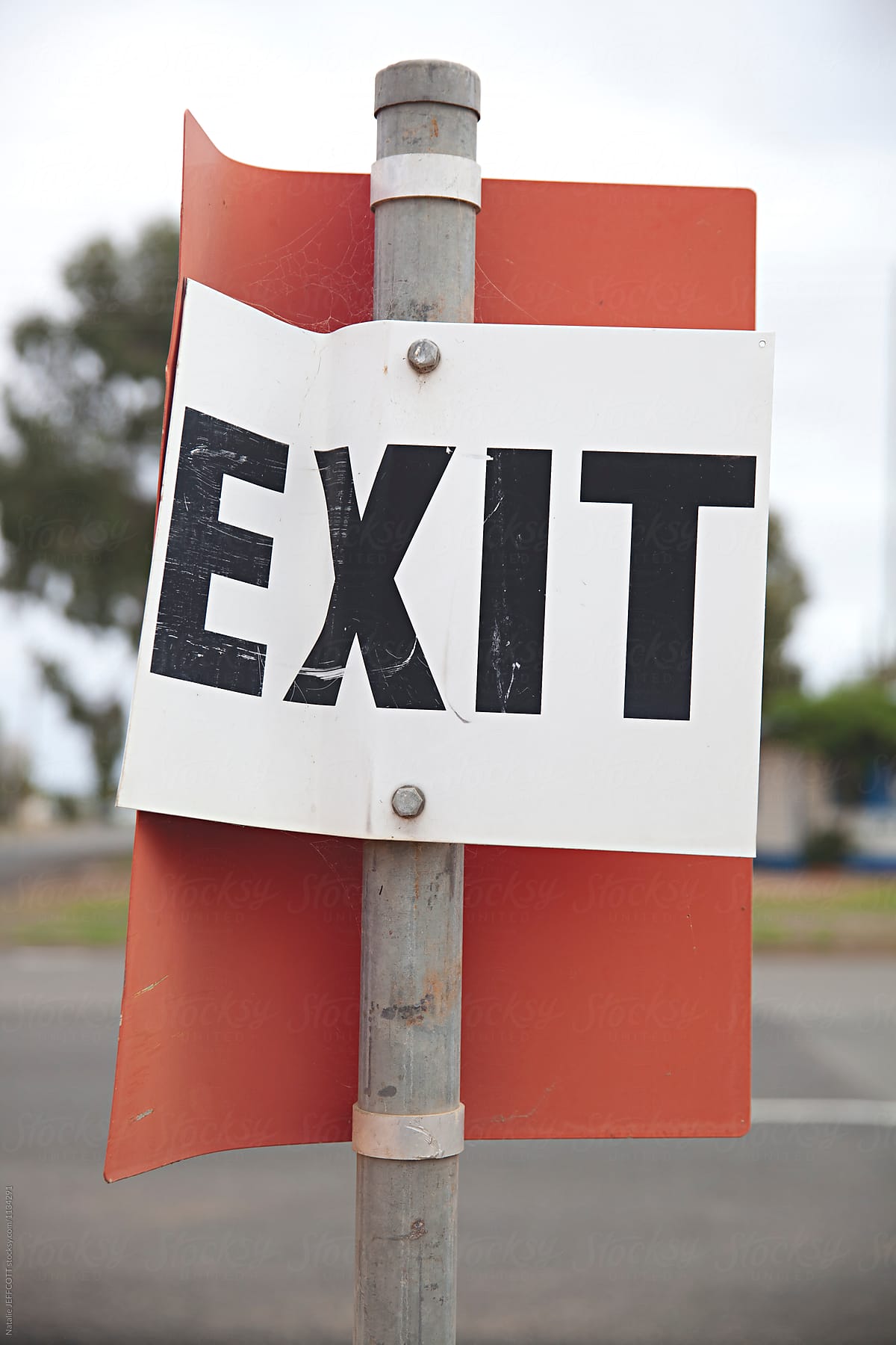 close up of exit sign on roadside