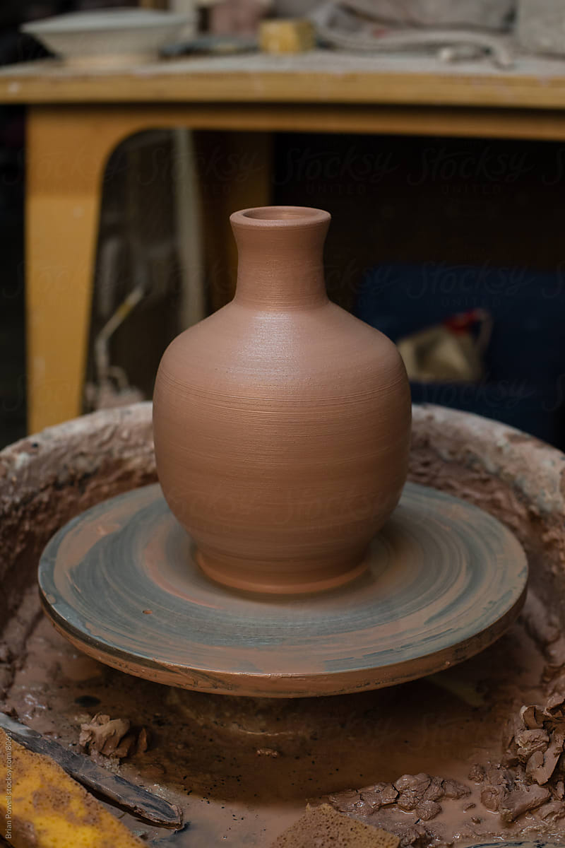 finished vase on pottery wheel