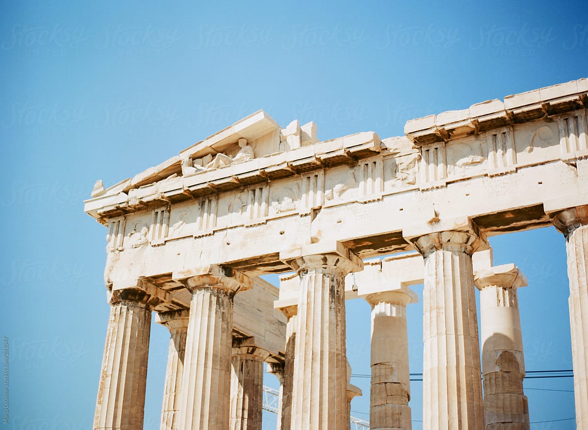 Corner portion of the Parthenon at the Acropolis in Athens Greece