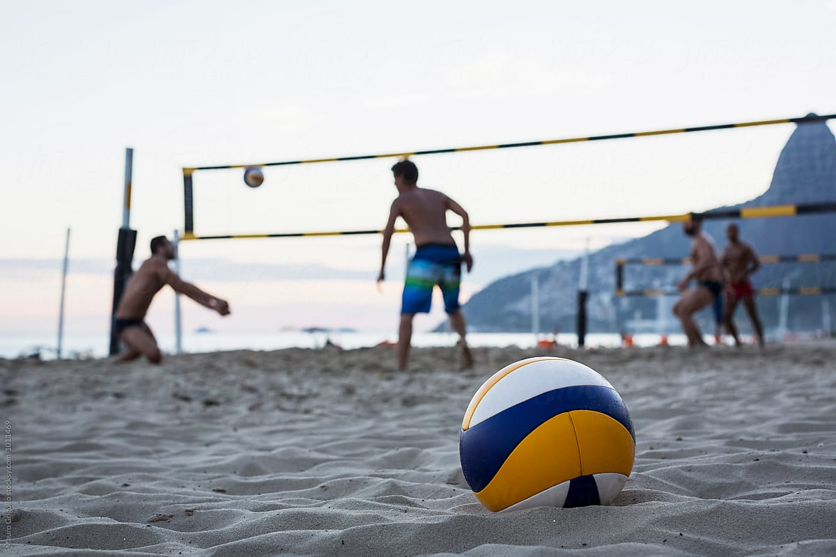 People playing Volleyball on the beach in Rio, Brazil.