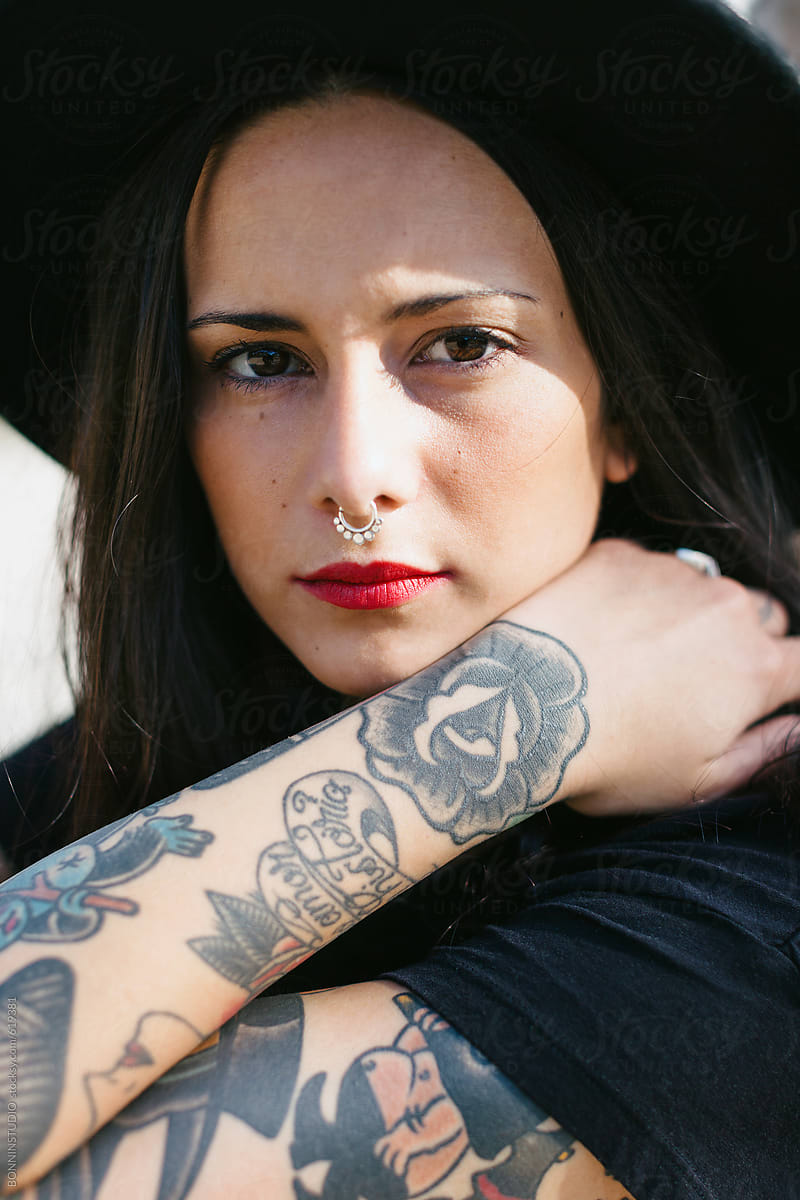 HD wallpaper: women, tattoo, portrait, piercing, nose rings, black hair,  pierced nose | Wallpaper Flare