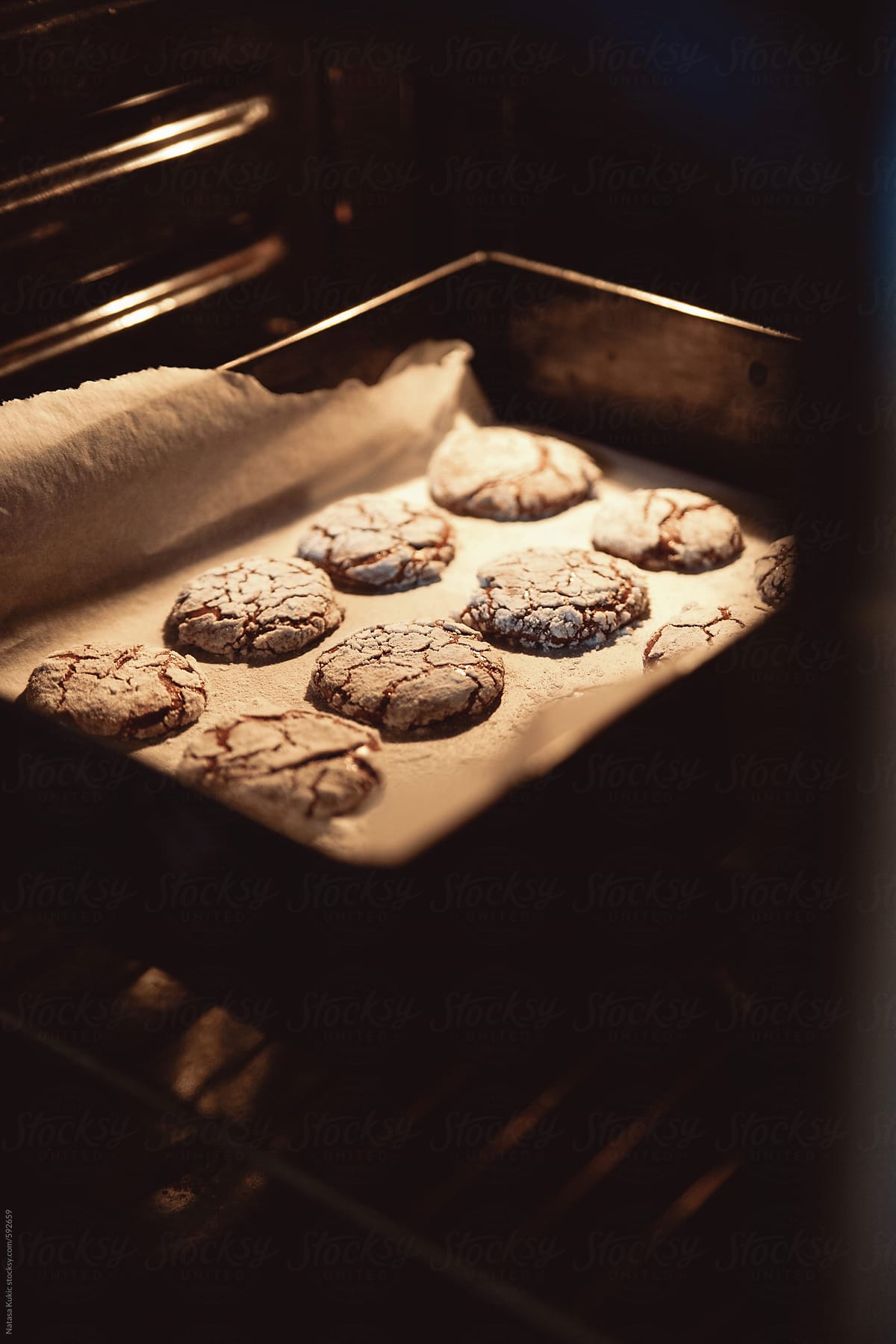Chocolate cookies baking in the oven