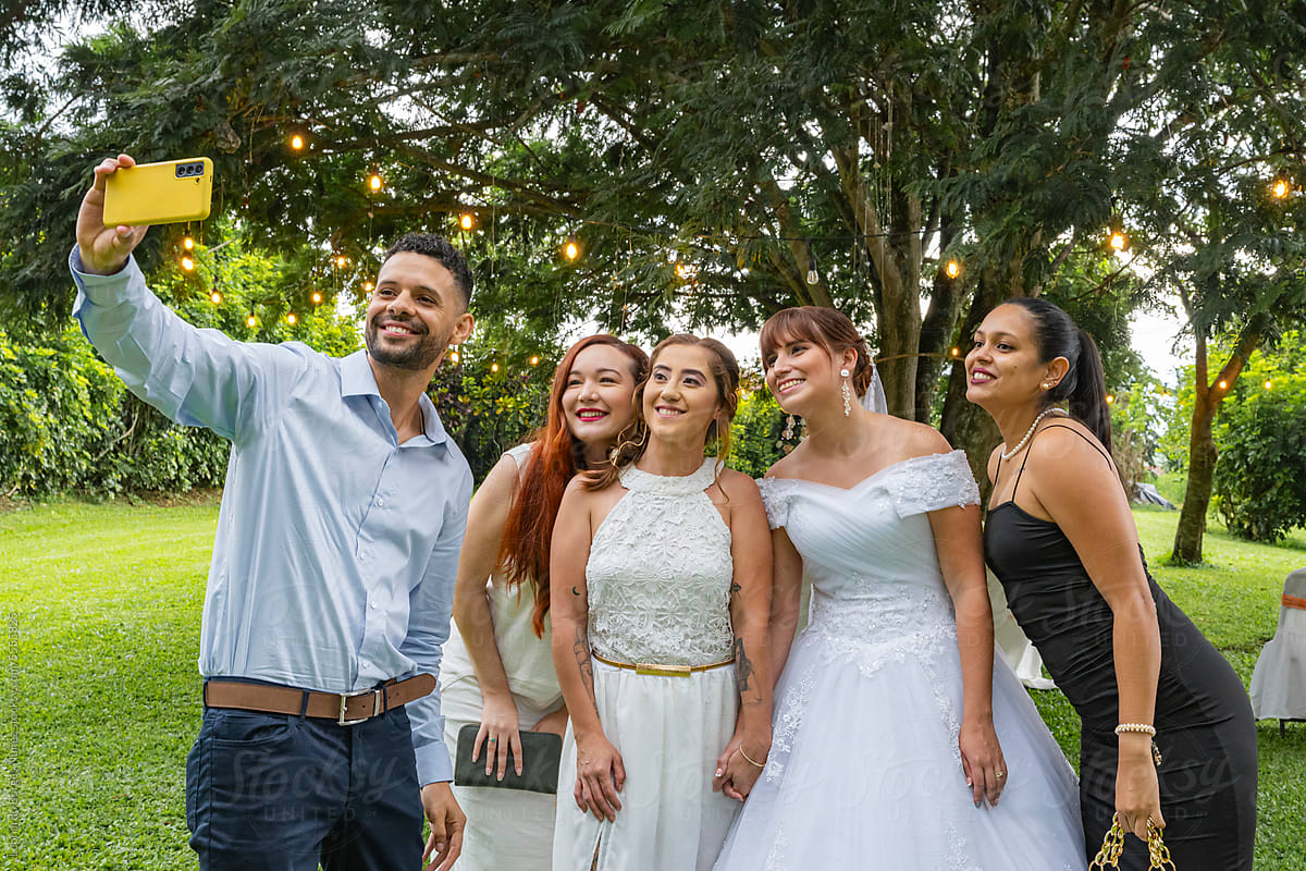 Group of friends at an LGBT wedding