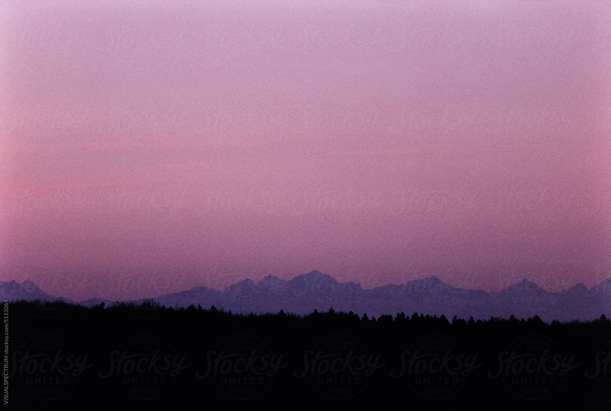 Pink Twilight Sky Over Mountain Range