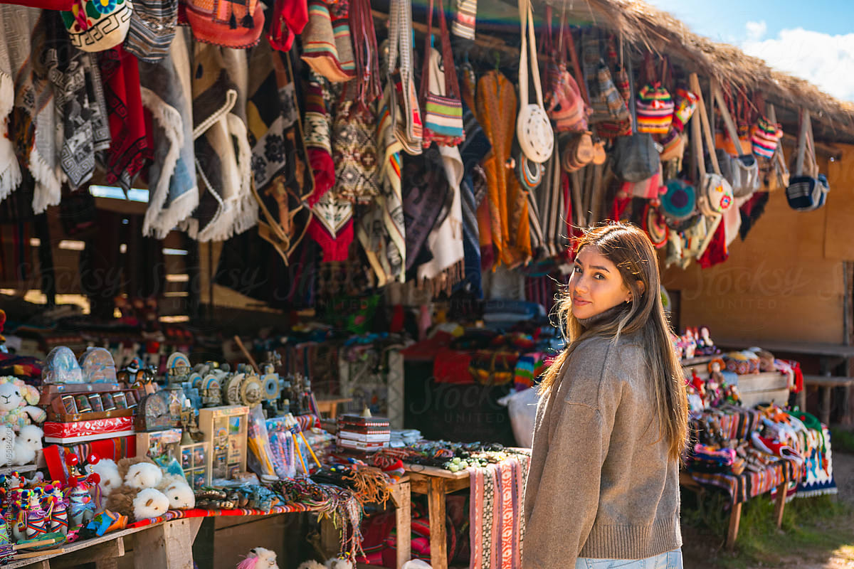 Woman in a handicraft shop in Cusco Peru