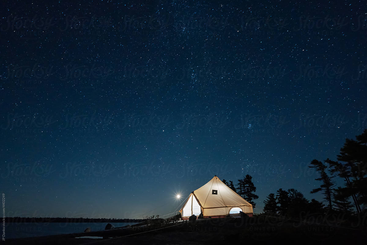 Canvas Tent With Night Sky on Remote Island
