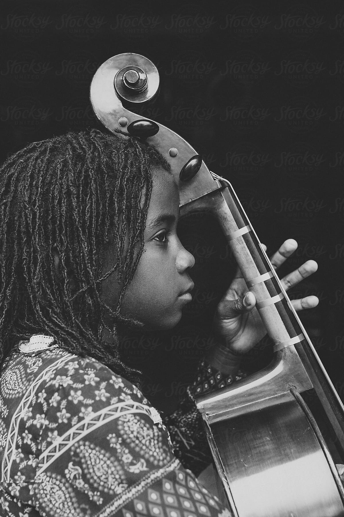 Black girl with cello