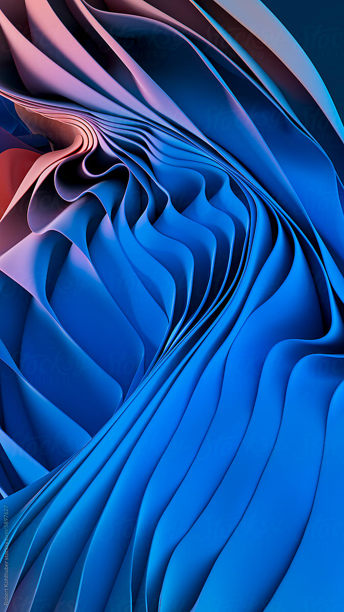 3D render of an abstract blue and orange wavy cloth