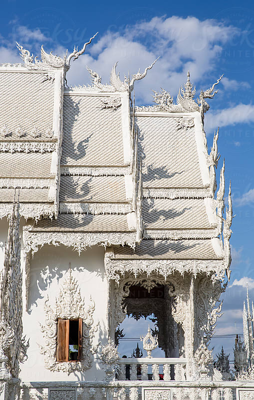 Elements of Thai Art, decoration on roof at Wat Rong Khun, the famous Thai temple at Chiangrai province in Thailand
