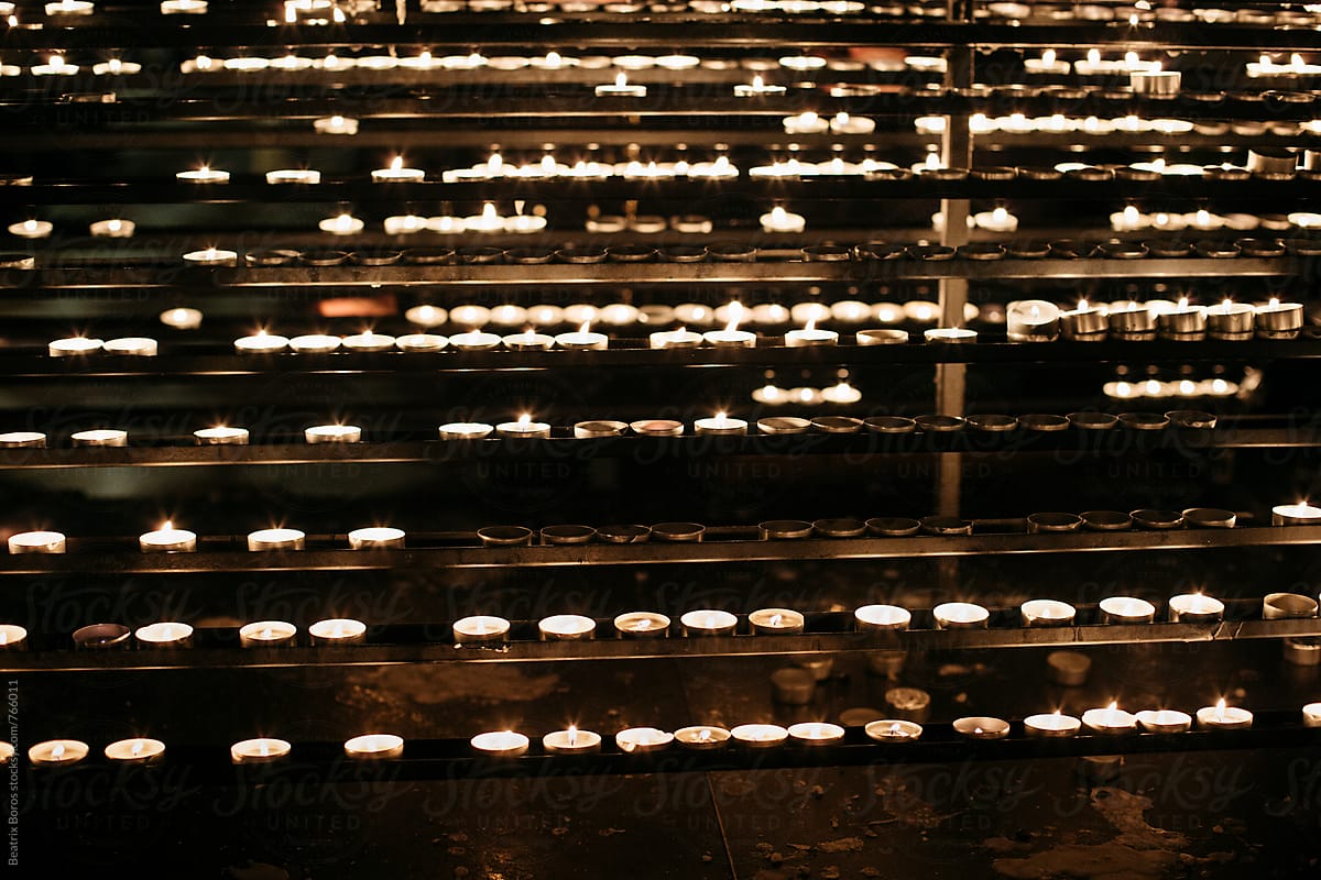 Candles arranged in a row in a church