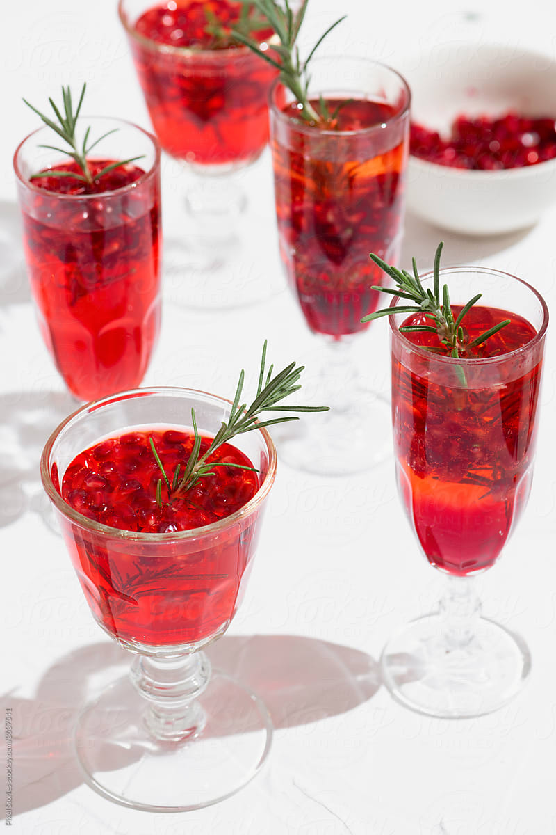 Pomegranate Mimosa red champagne alcoholic cocktail for christmas