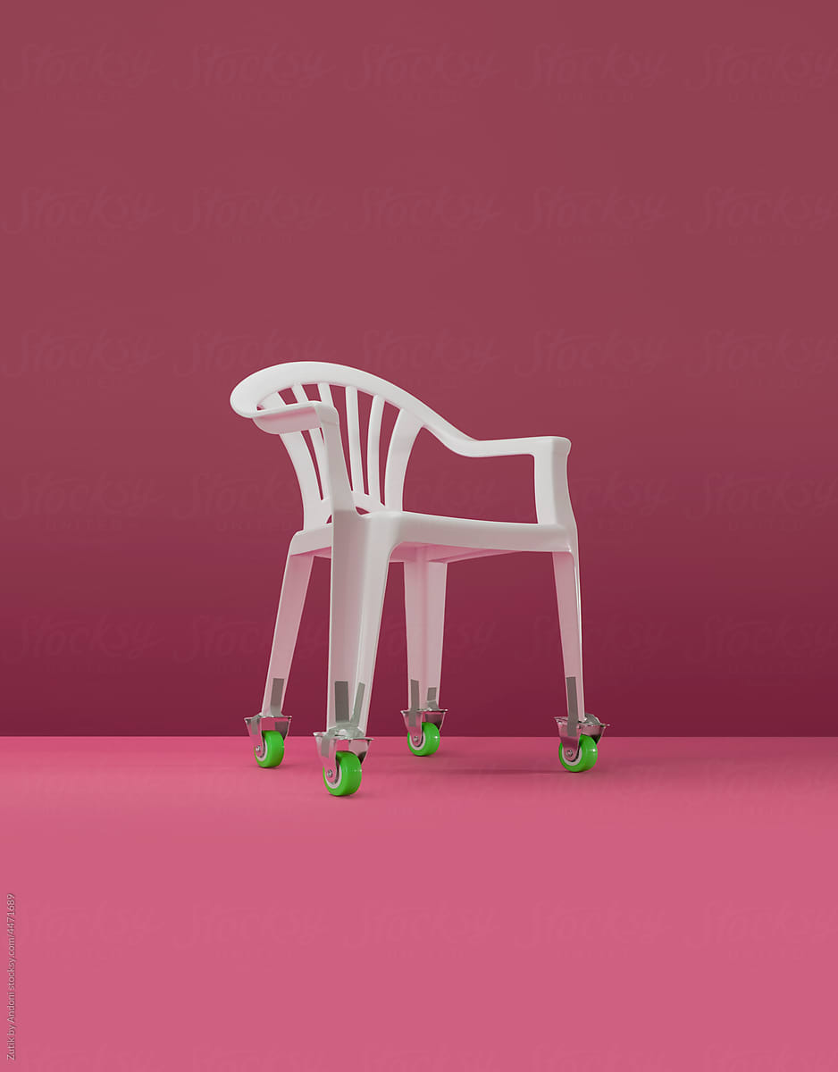 Plastic chair on wheels.