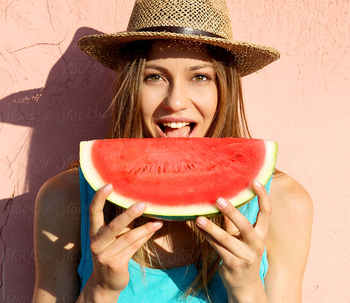 Beautiful Woman Eating Watermelon Del Colaborador De Stocksy Sonja Lekovic Stocksy