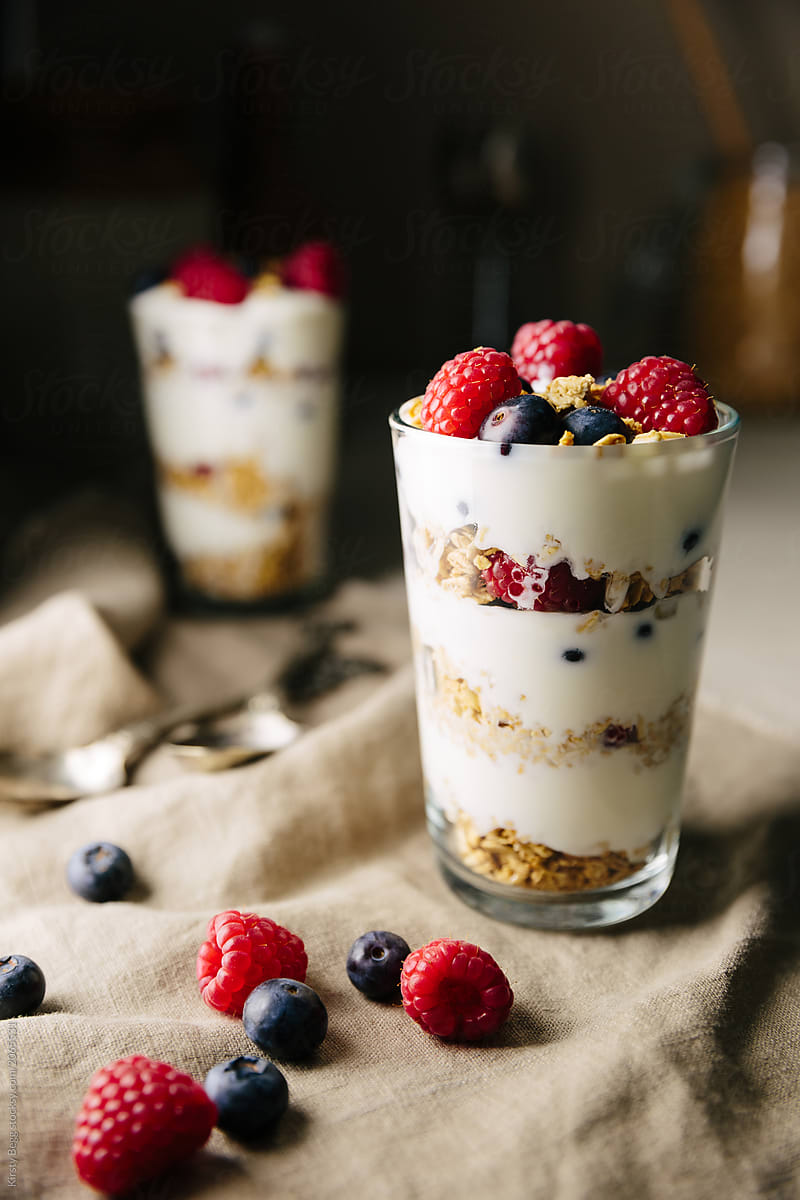 Healthy granola parfait in a glass