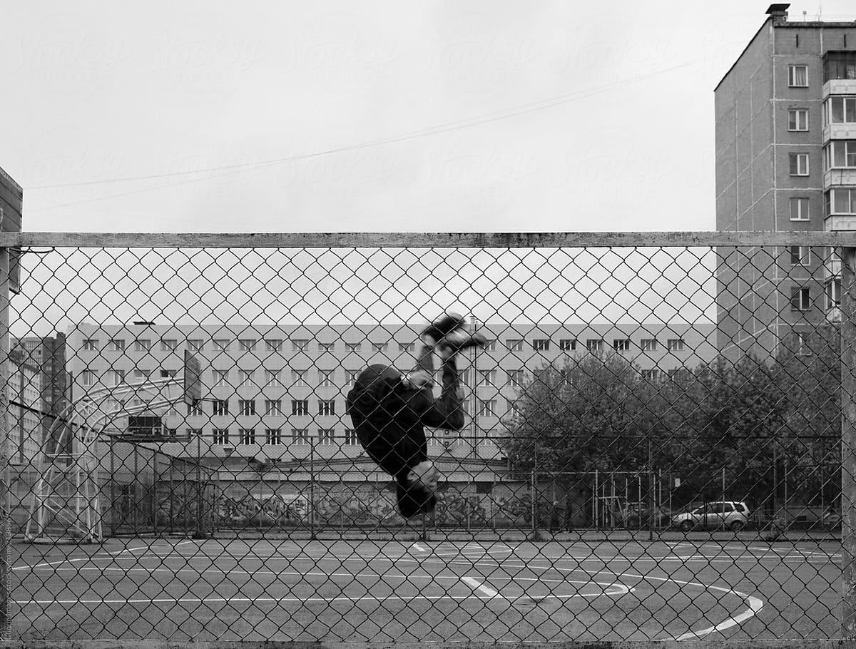 Parkour Practitioner Jumping Outdoors