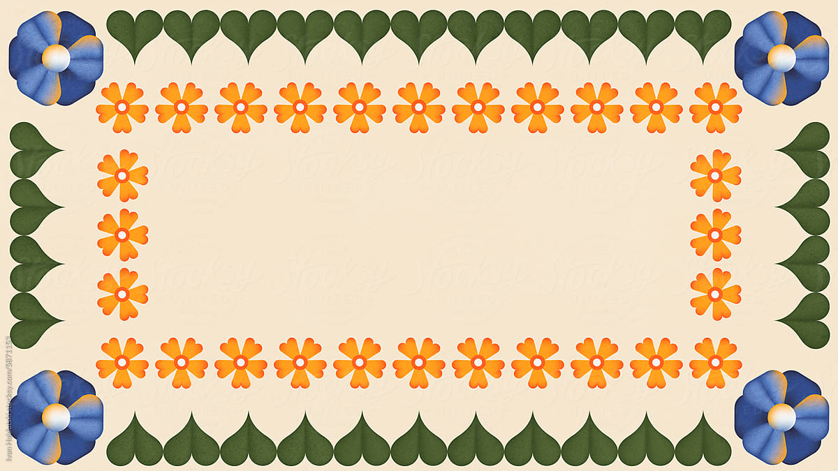 Geometric Flowers background with copy space. Abstact Floral backdrop