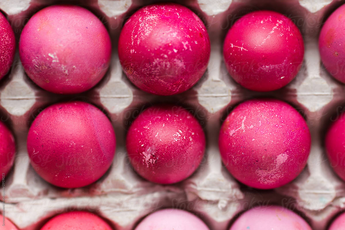 Pink Easter eggs on pink background in the package C