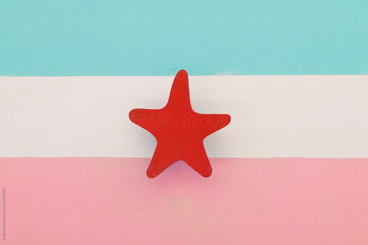 pastel pink and blue flag design with a red star