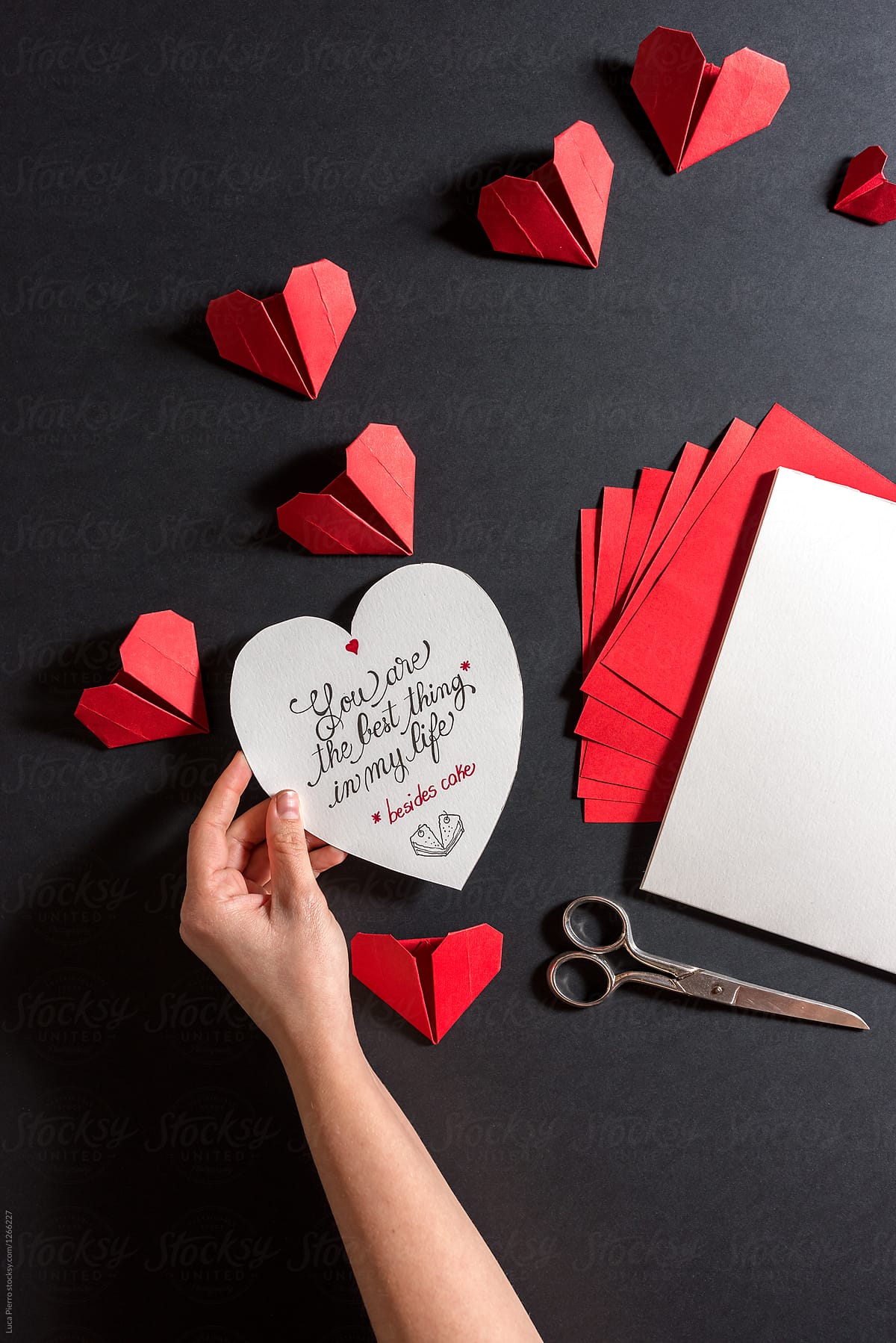 Handmade hearts and messages for Valentine\'s Day
