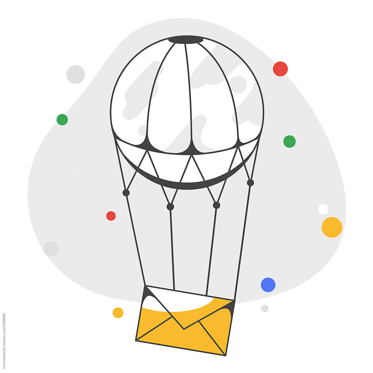 Hot air balloon with envelop.Concept illustration of air post delivery