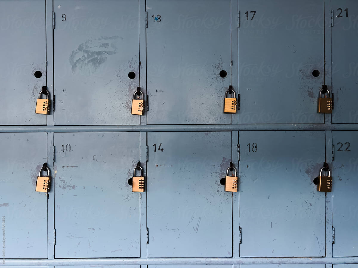 School lockers with padlocks