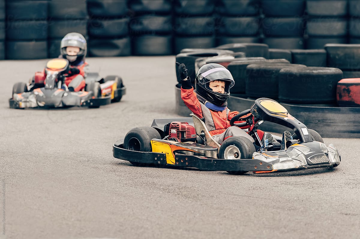 Boy racing go kart