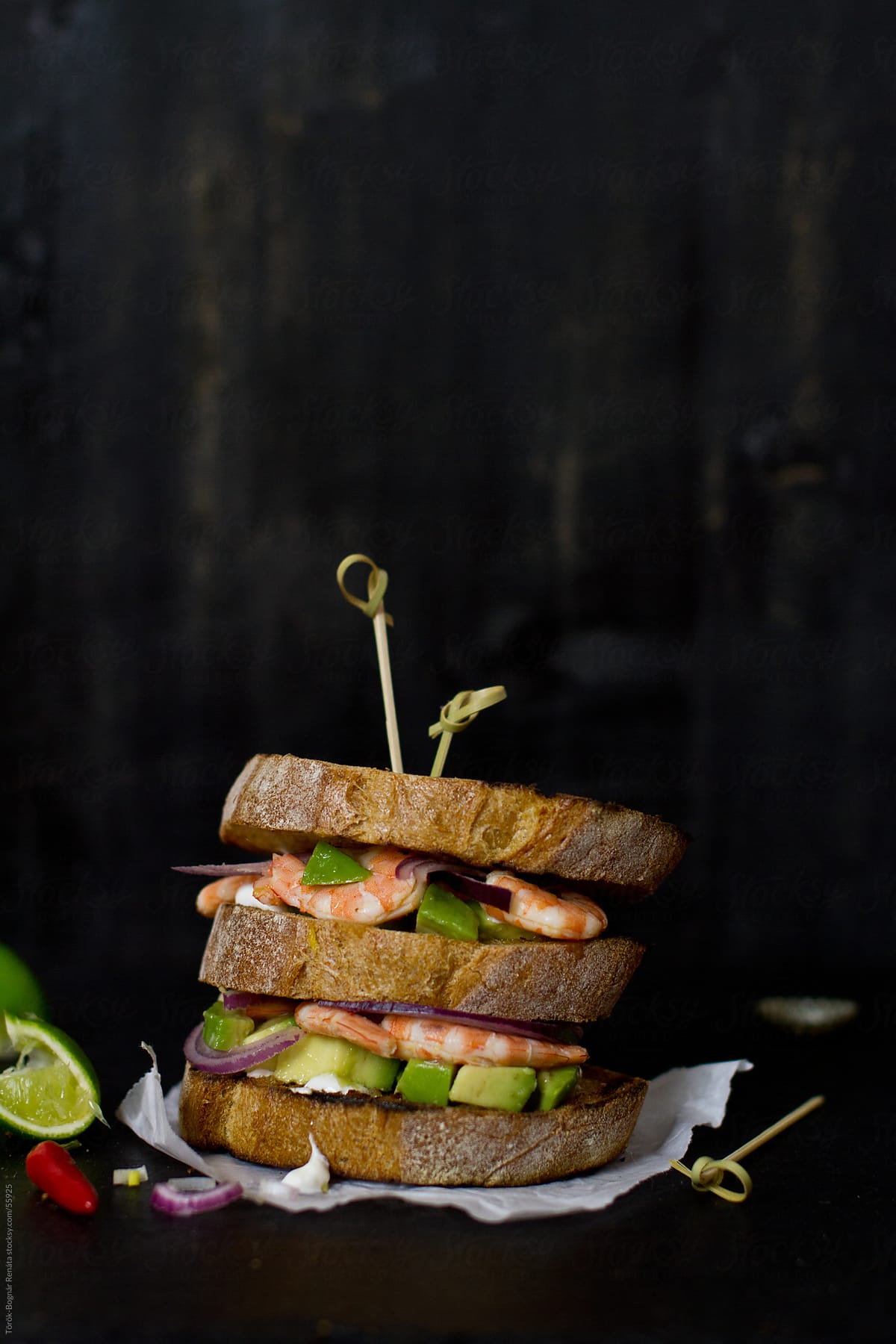 Prawn, avocado sandwich
