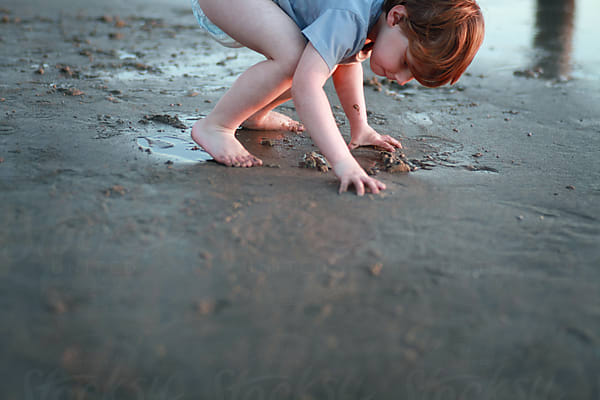 Shy Little Girl In Bathing Suit On Beach by Stocksy Contributor Dina  Marie Giangregorio - Stocksy