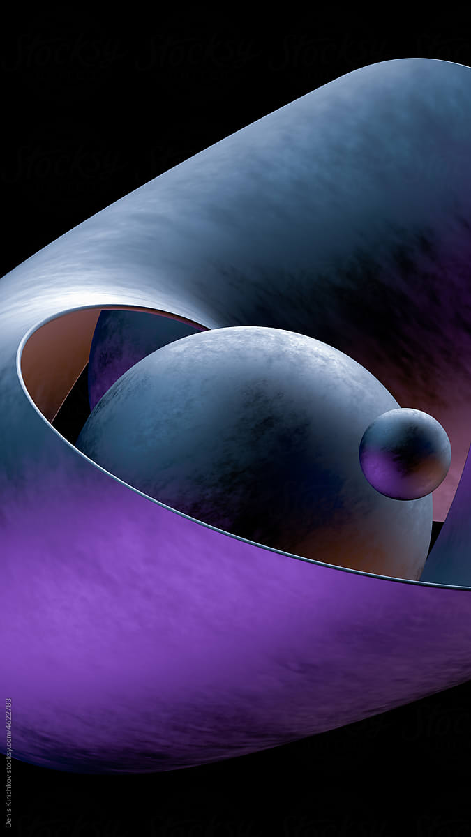 Spheres in the depth of a curved shape.