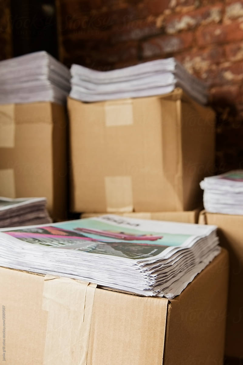 Boxes of newspapers