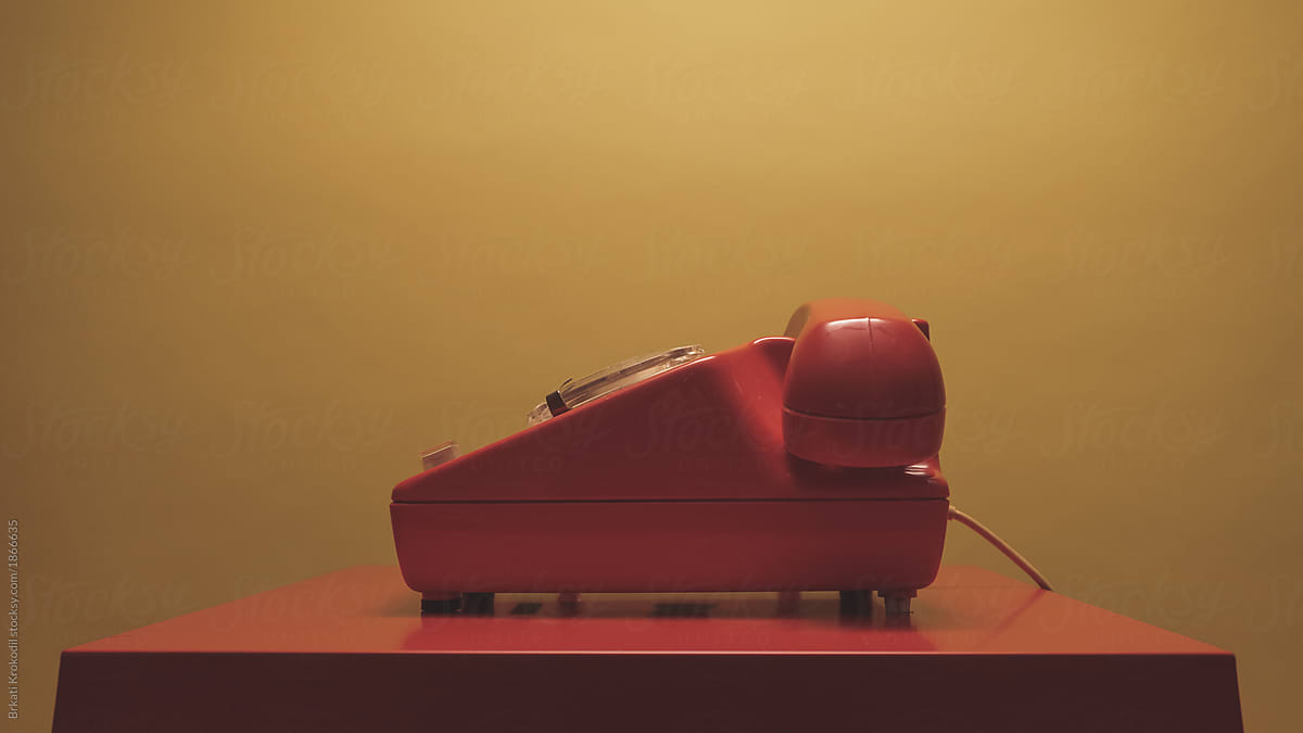 Side View Of Retro Telephone On The Table