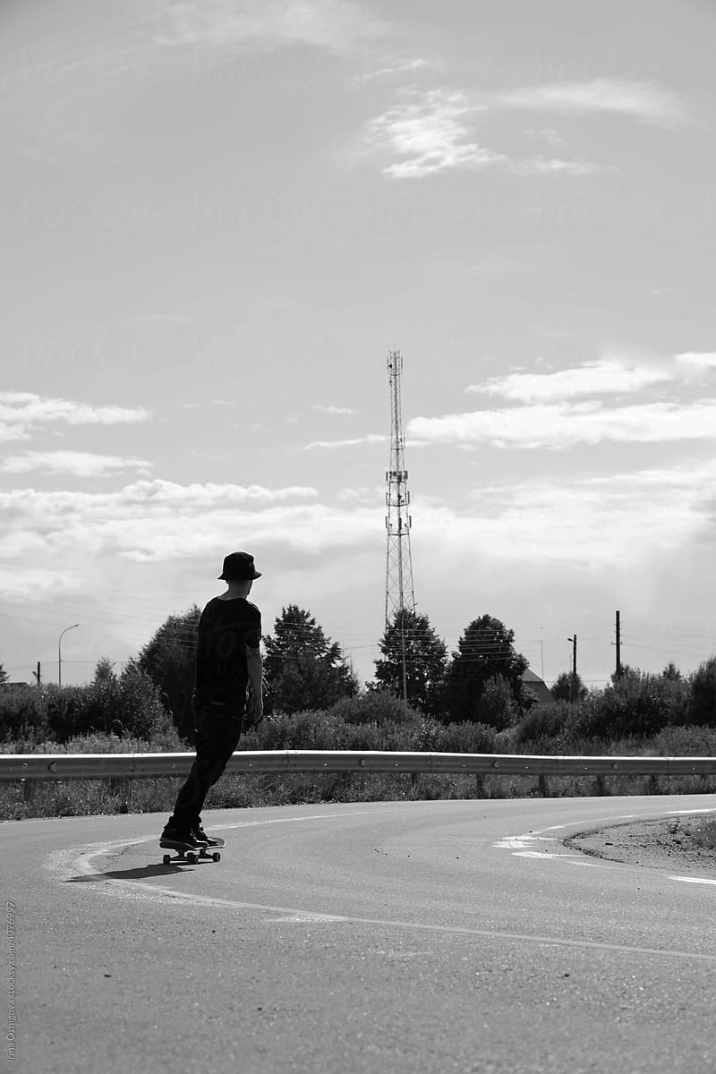 Skateboarder on a road
