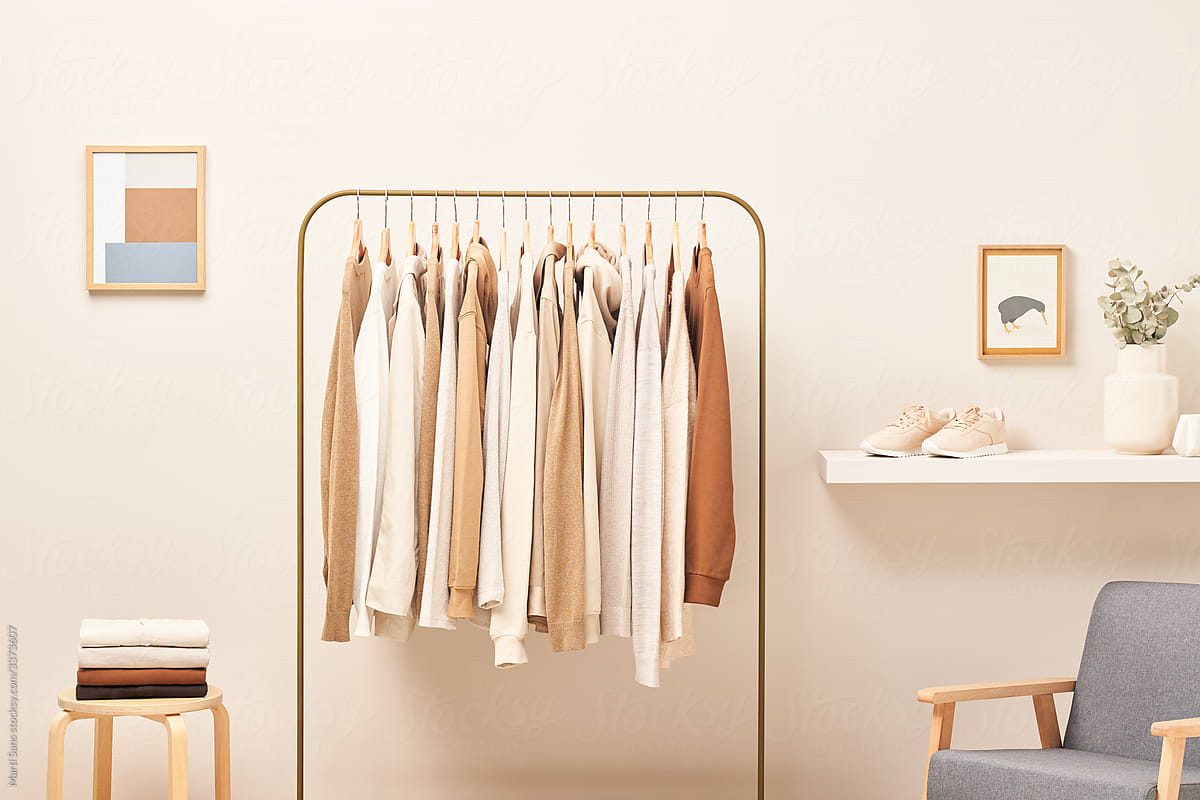Collection of garments in modern room