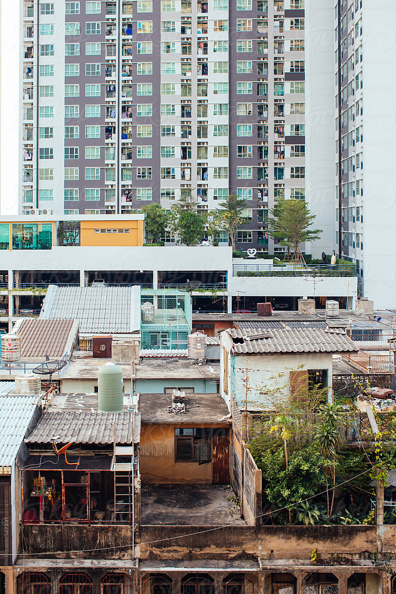 Contrast of Poor and Rich Buildings in Bangkok