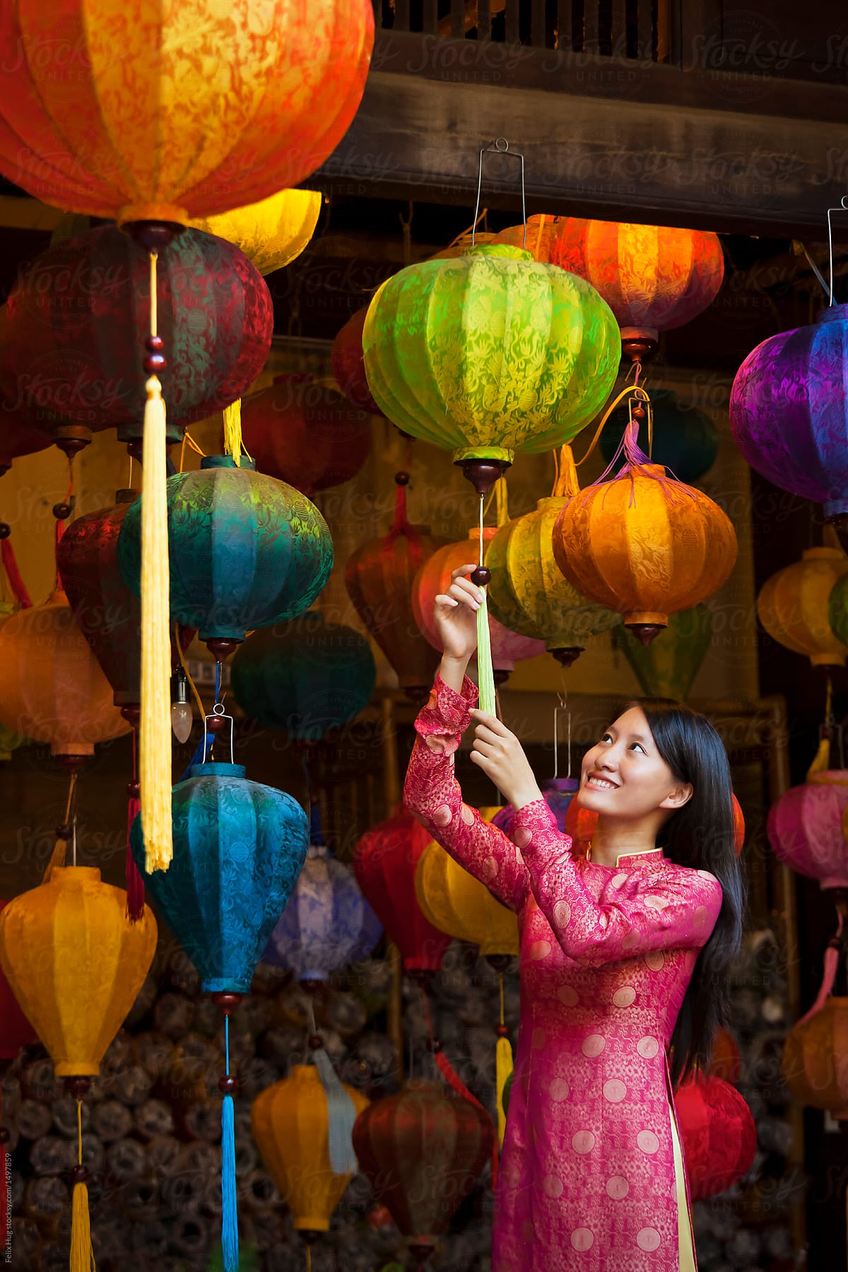 Vietnamese Woman holding a paper lantern