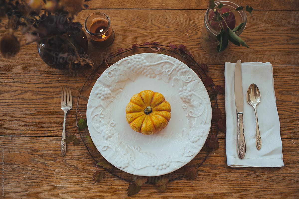 Styled Thanksgiving table setting from above