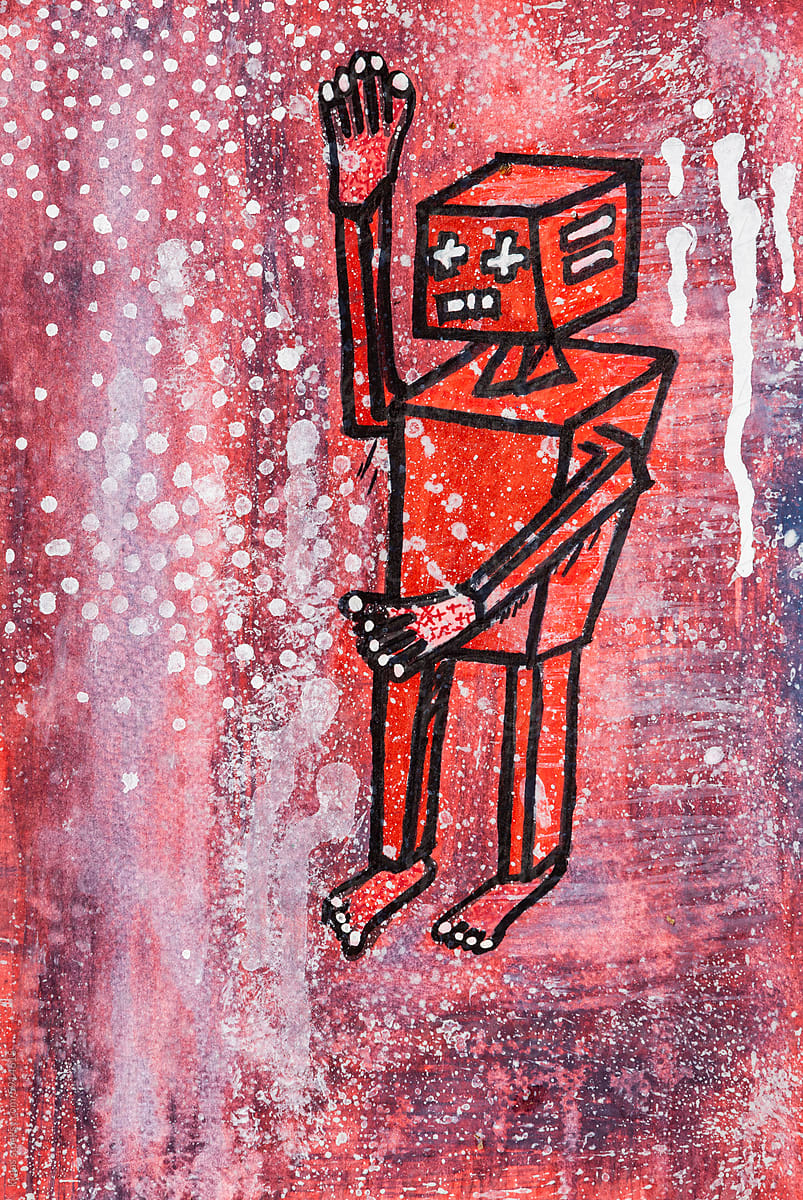 Red robot painting