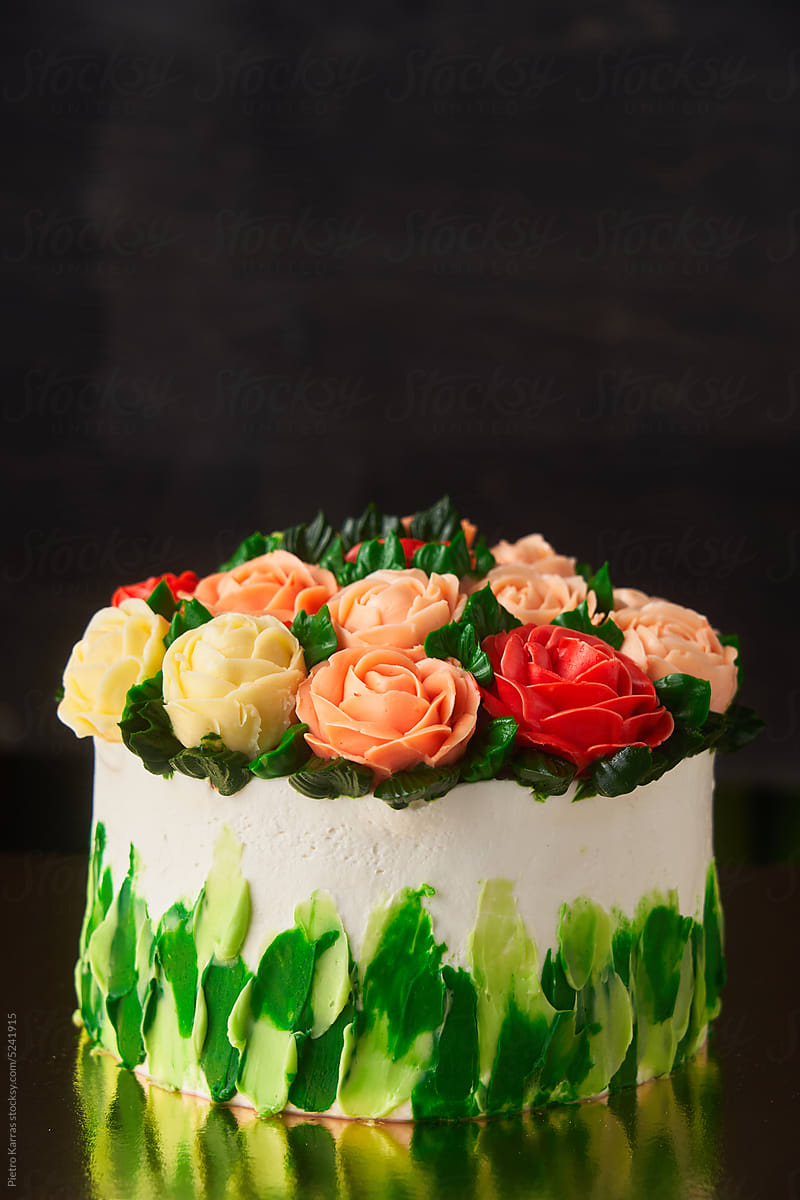 Birthday cake with cream roses