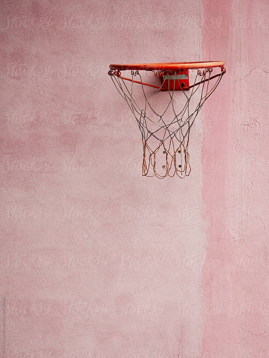 Basketball ring on the pink wall