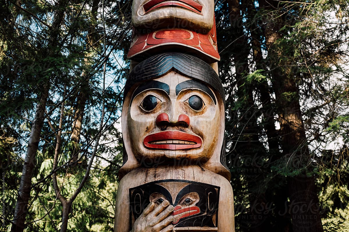 A totem pole in Capilano, Vancouver, Canada.