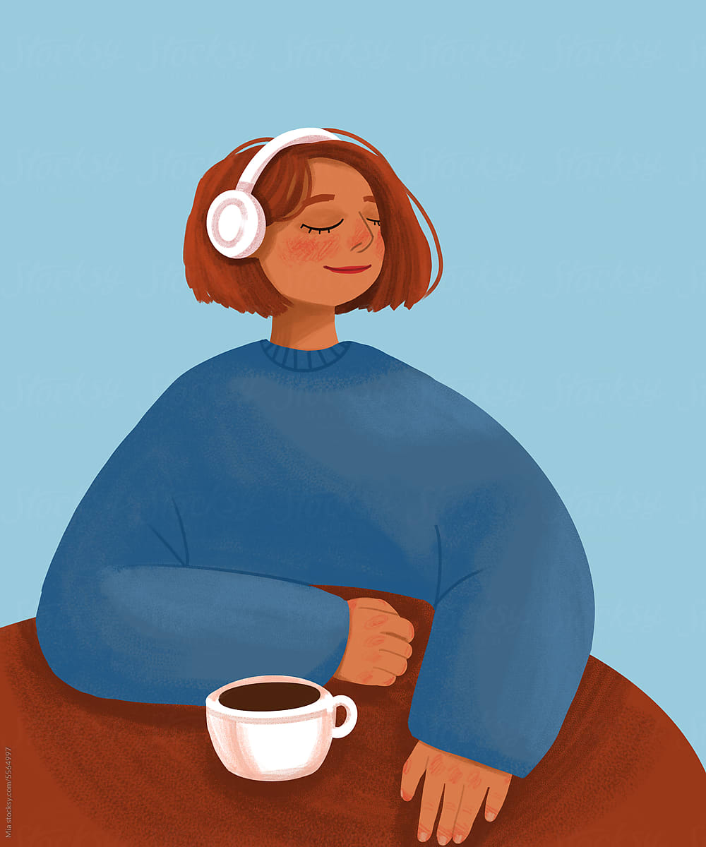 Peaceful Pause: Woman, Coffee, and Headphones
