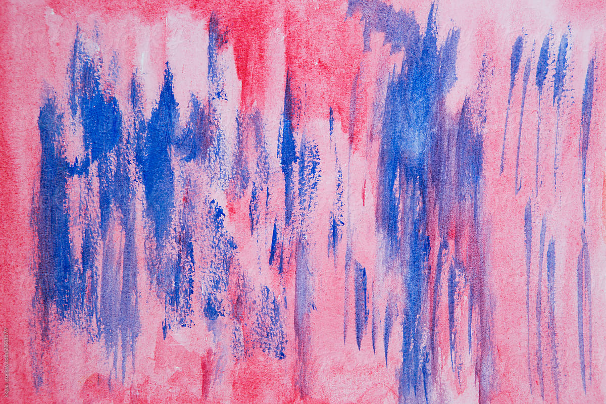 Watercolour painting of red and blue colours running into each other