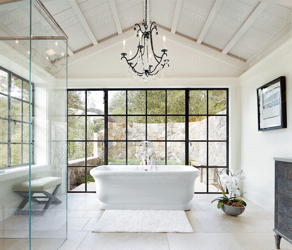 Opulent farmhouse bathroom in luxury home