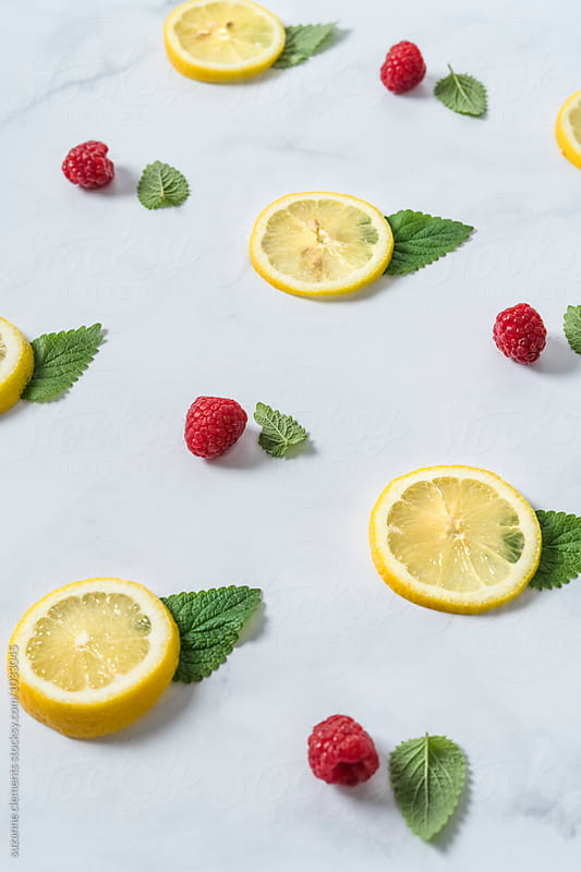 Flavor Pattern with Lemon, Mint and Raspberries