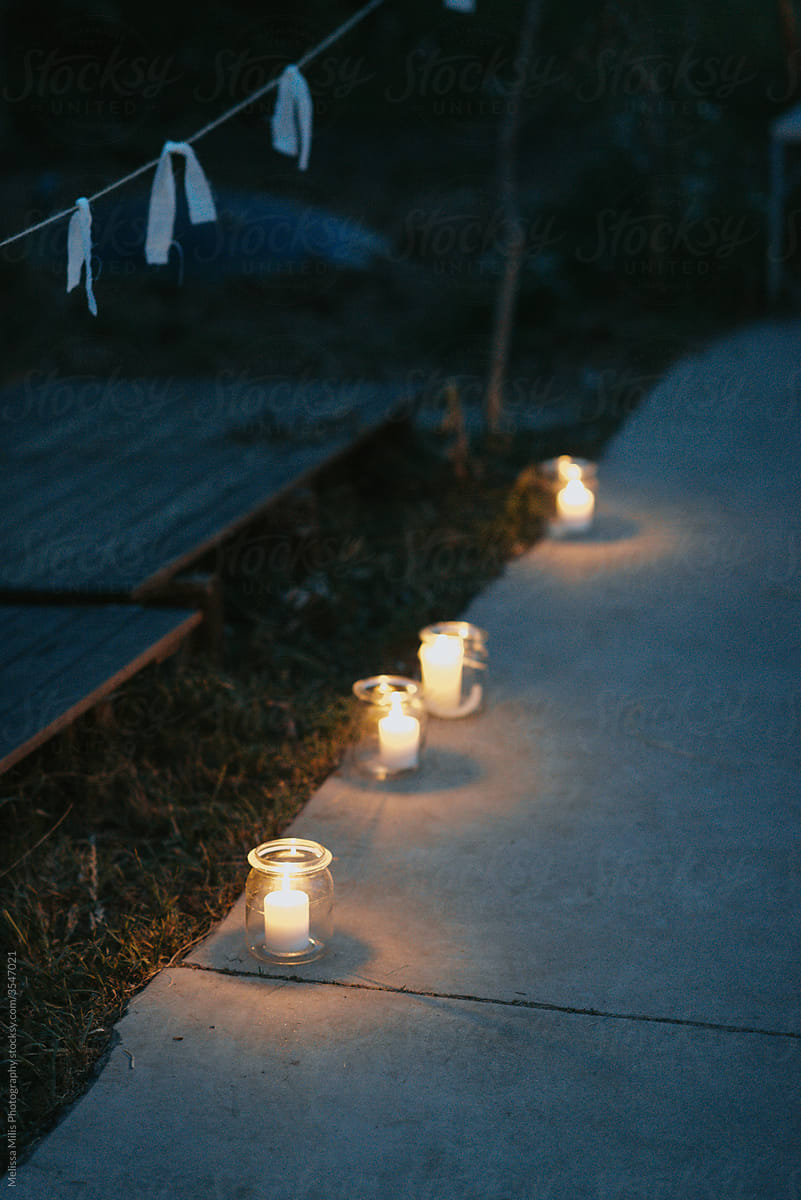 candles in the garden for a party