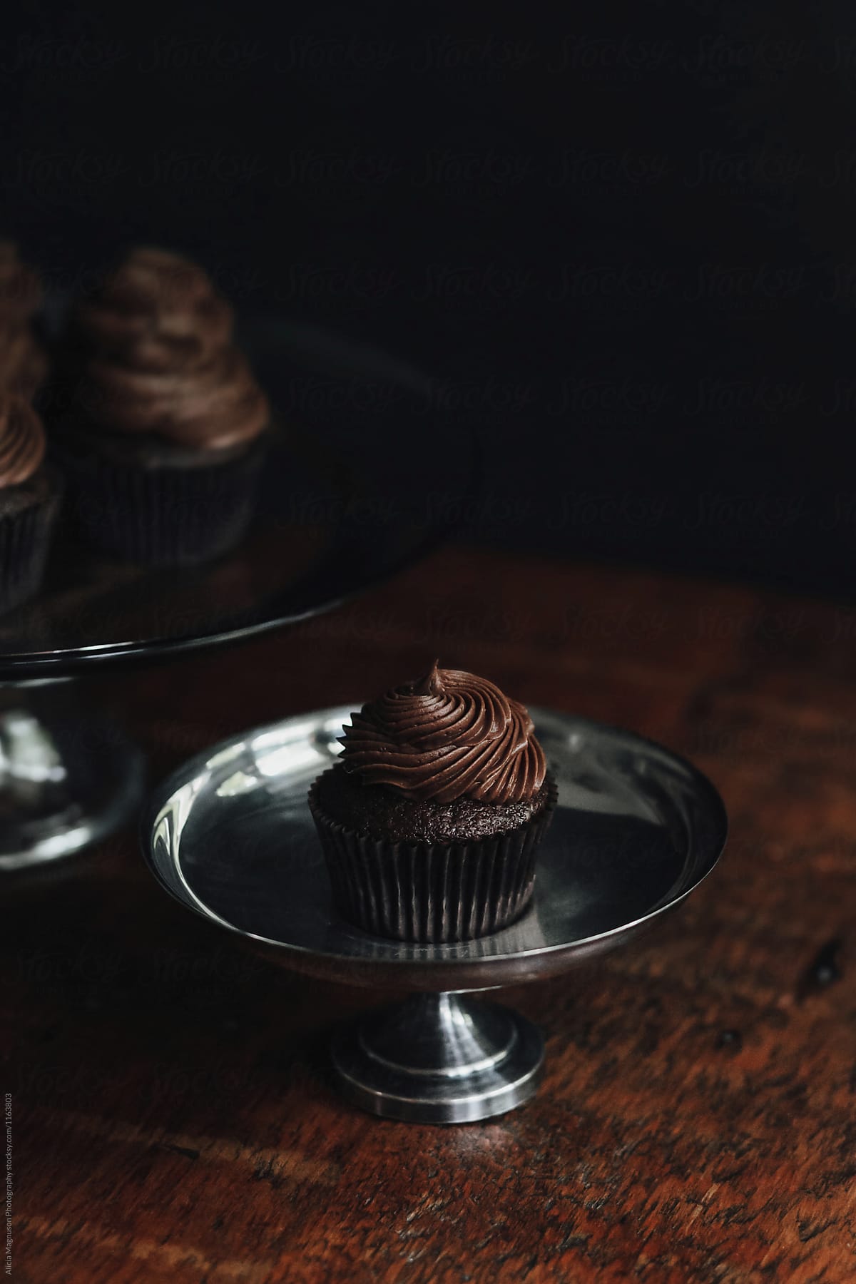 Chocolate Cupcake on Cake Stand