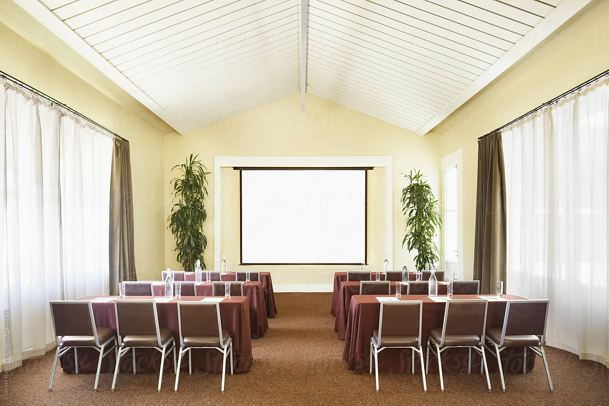 Business conference event space room with screen