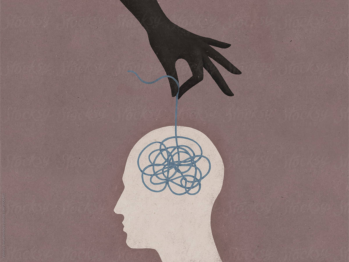 Human head silhouette with mental problems illustration