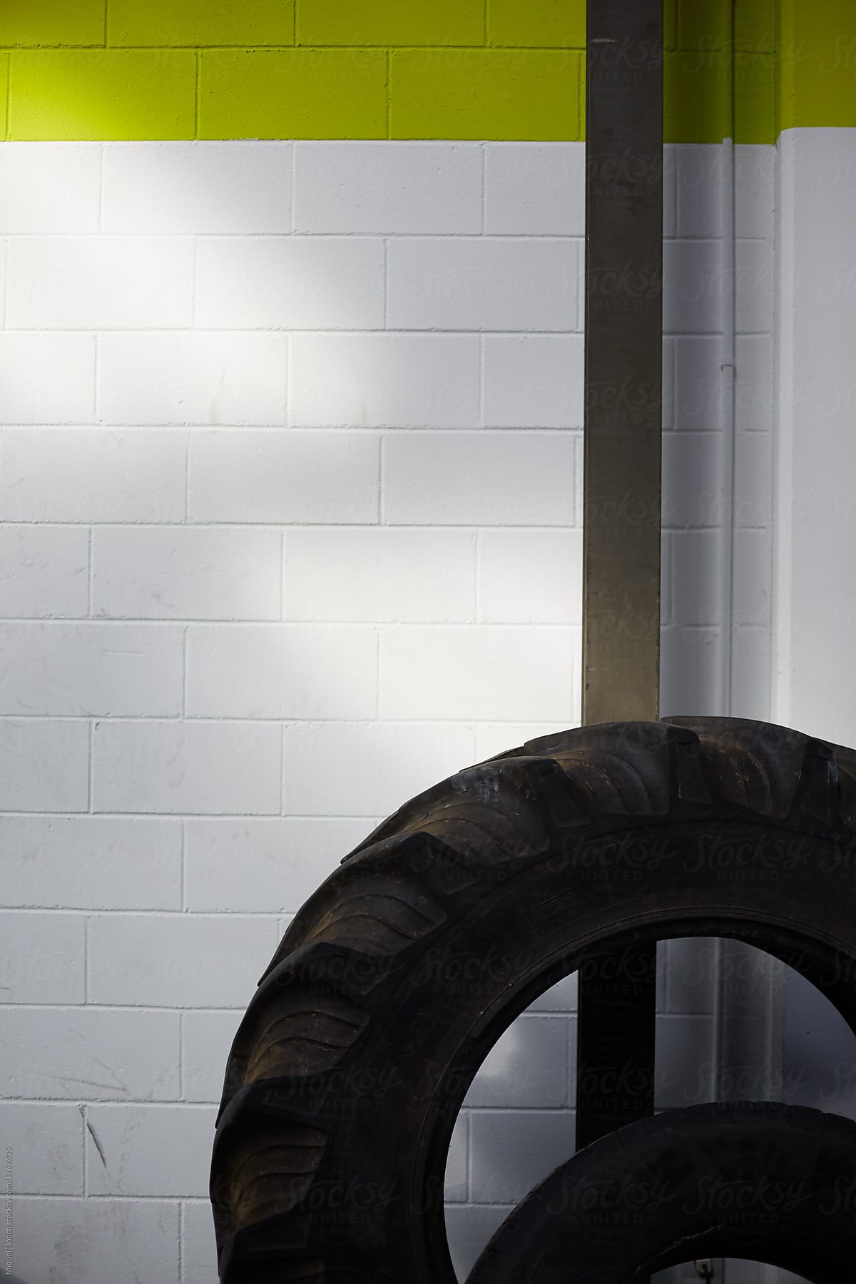 Big tires in a gym wall for exercising and workout