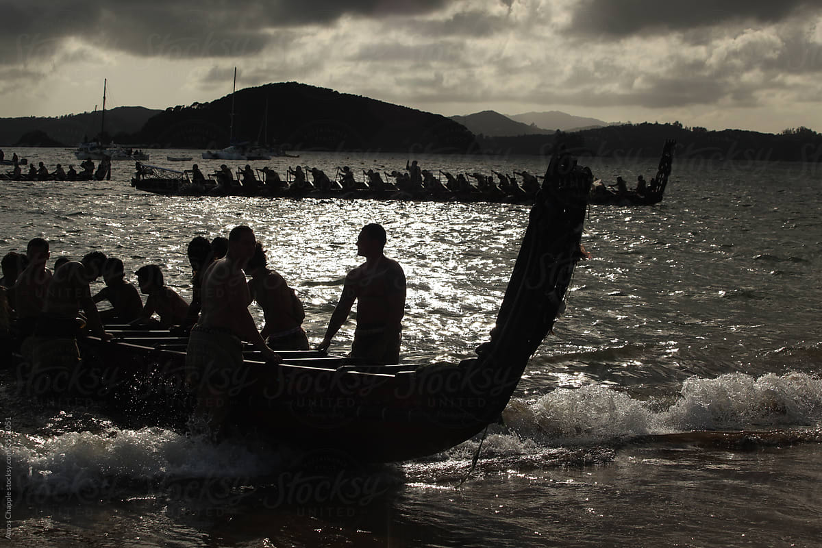 A Maori canoe before being launched in New Zealand\'s Bay of Islands.